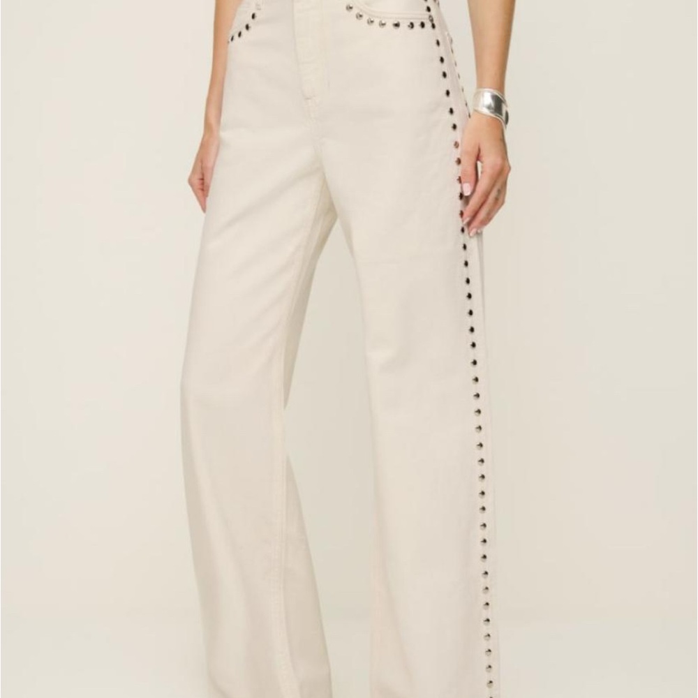 Studded Cream Wide-Leg Pants